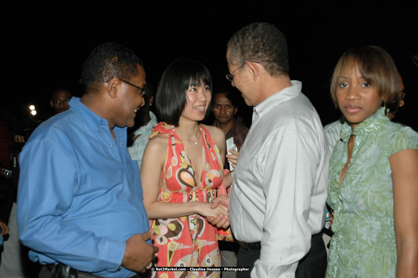 The Hon. Orette Bruce Goldwin, M.P., Prime Minister of Jamaica, Minister of Tourism, Hon. Edmund Bartlett, and Director of Tourism, Basil Smith at the Air Jamaica Jazz and Blues Festival 2008 The Art of Music - Thrusday, January 24, 2008 - Air Jamaica Jazz & Blues 2008 The Art of Music venue at the Aqaueduct on Rose Hall Resort & Counrty Club, Montego Bay, St. James, Jamaica W.I. - Thursday, January 24 - Saturday, January 26, 2008 - Photographs by Net2Market.com - Claudine Housen & Barry J. Hough Sr, Photographers - Negril Travel Guide, Negril Jamaica WI - http://www.negriltravelguide.com - info@negriltravelguide.com...!