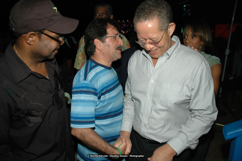 The Hon. Orette Bruce Goldwin, M.P., Prime Minister of Jamaica, Minister of Tourism, Hon. Edmund Bartlett, and Director of Tourism, Basil Smith at the Air Jamaica Jazz and Blues Festival 2008 The Art of Music - Thrusday, January 24, 2008 - Air Jamaica Jazz & Blues 2008 The Art of Music venue at the Aqaueduct on Rose Hall Resort & Counrty Club, Montego Bay, St. James, Jamaica W.I. - Thursday, January 24 - Saturday, January 26, 2008 - Photographs by Net2Market.com - Claudine Housen & Barry J. Hough Sr, Photographers - Negril Travel Guide, Negril Jamaica WI - http://www.negriltravelguide.com - info@negriltravelguide.com...!