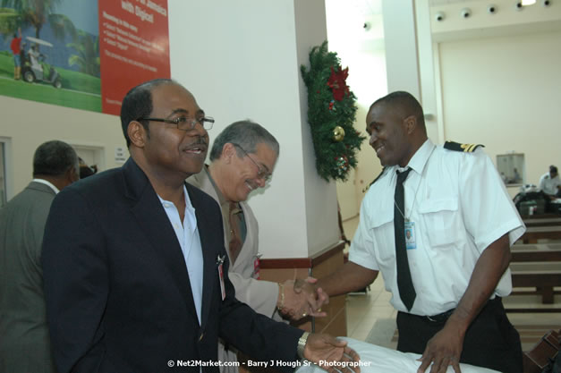 Minister of Tourism, Hon. Edmund Bartlett - Director of Tourism, Basil Smith, and Mayor of Montego Bay, Councillor Charles Sinclair Launch of Winter Tourism Season at Sangster International Airport, Saturday, December 15, 2007 - Sangster International Airport - MBJ Airports Limited, Montego Bay, Jamaica W.I. - Photographs by Net2Market.com - Barry J. Hough Sr, Photographer - Negril Travel Guide, Negril Jamaica WI - http://www.negriltravelguide.com - info@negriltravelguide.com...!